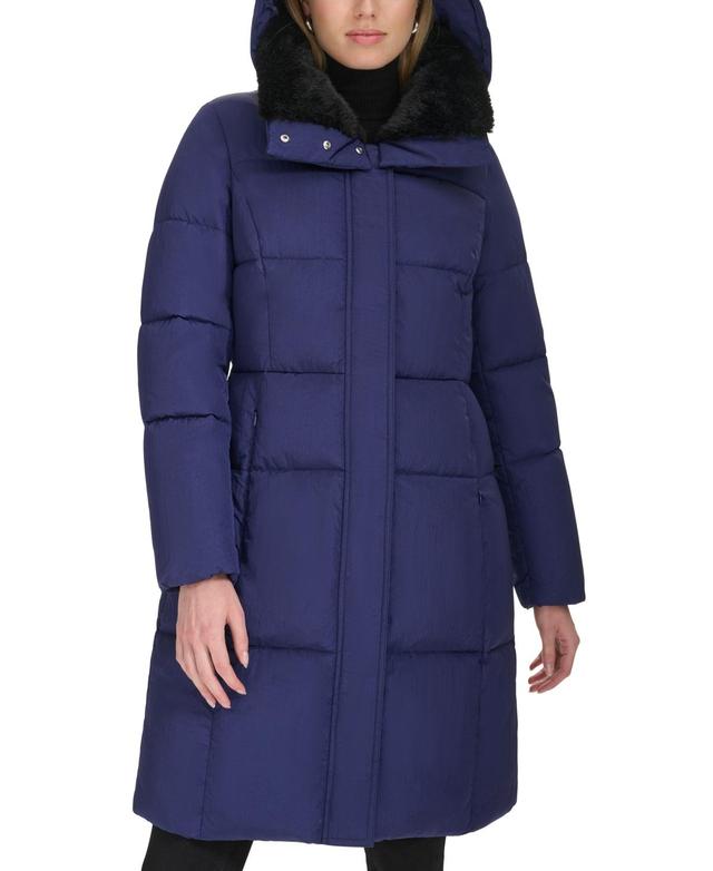 Cole Haan Womens Shine Faux-Fur-Collar Hooded Puffer Coat Product Image