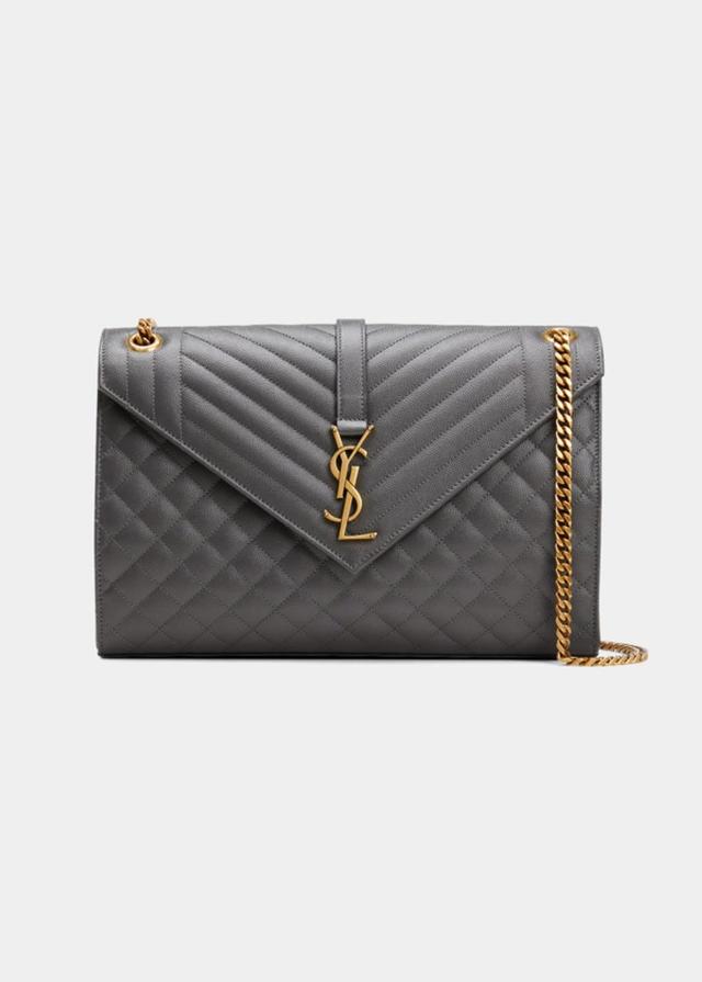 SAINT LAURENT Monogram Ysl Large Tri-quilted Envelope Chain Shoulder Bag In Storm Product Image