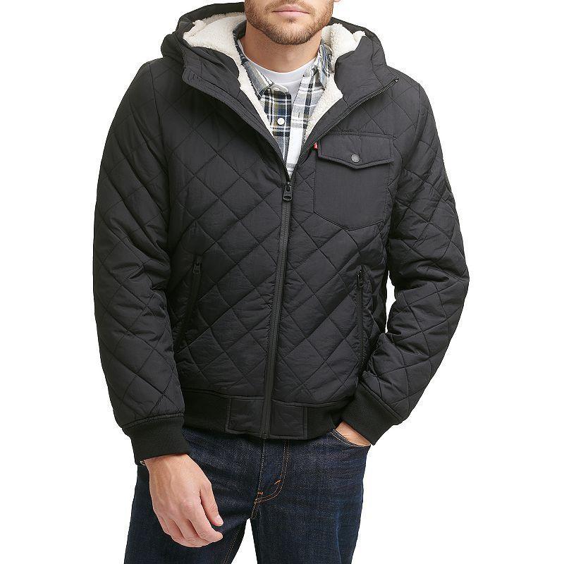 Levi's(r) Diamond Quilted Bomber with Sherpa Lined Hood Men's Clothing Product Image