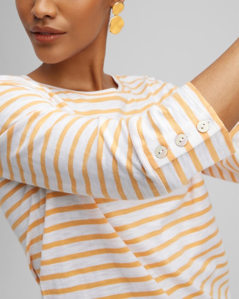 Stripe 3/4 Sleeve Button Tee Product Image