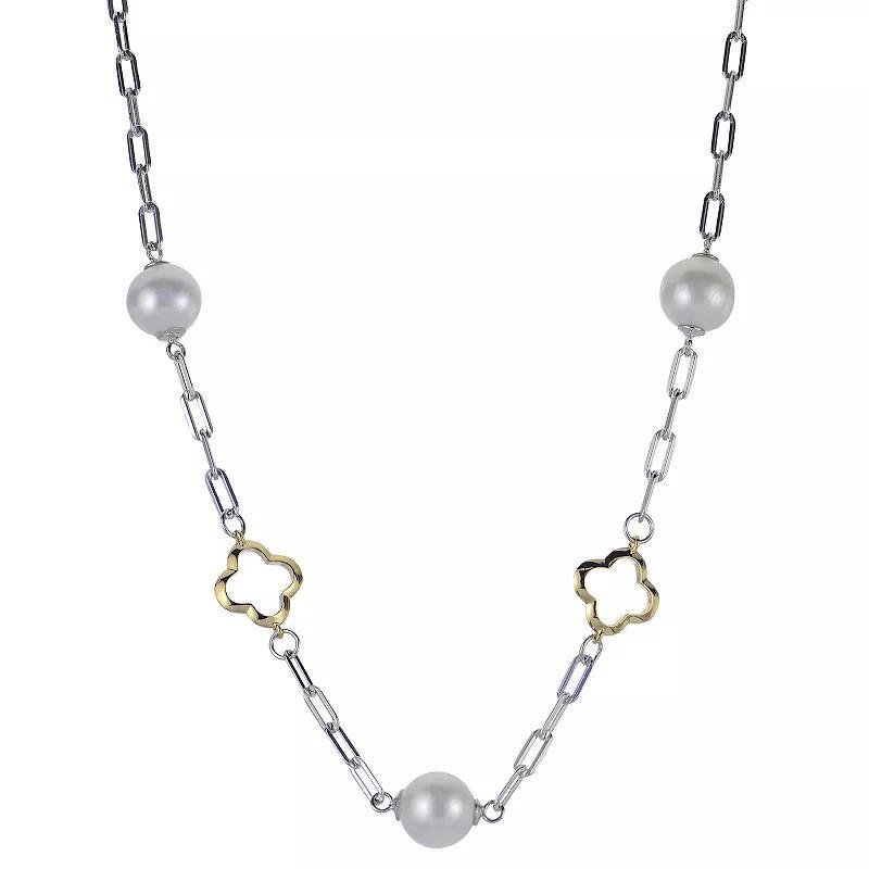 PearLustre by Imperial Two Tone Sterling Silver Freshwater Cultured Pearl Clover Station Necklace, Womens Product Image