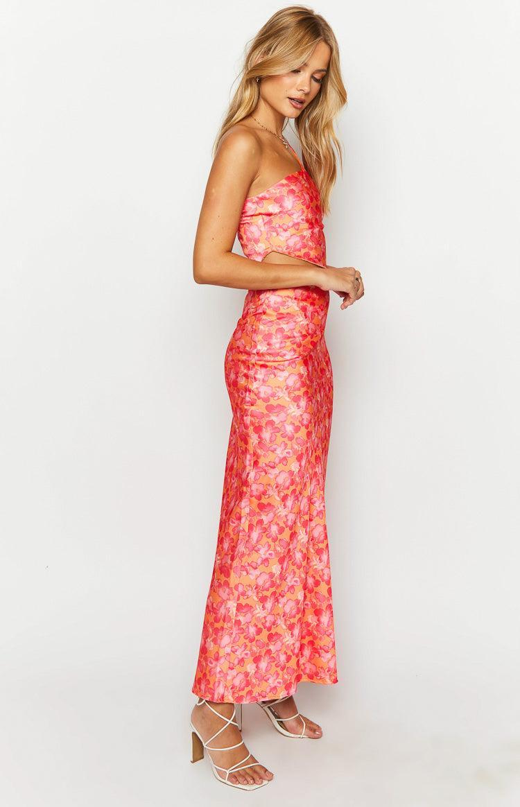 Claudi Orange And Pink Satin Maxi Skirt Product Image