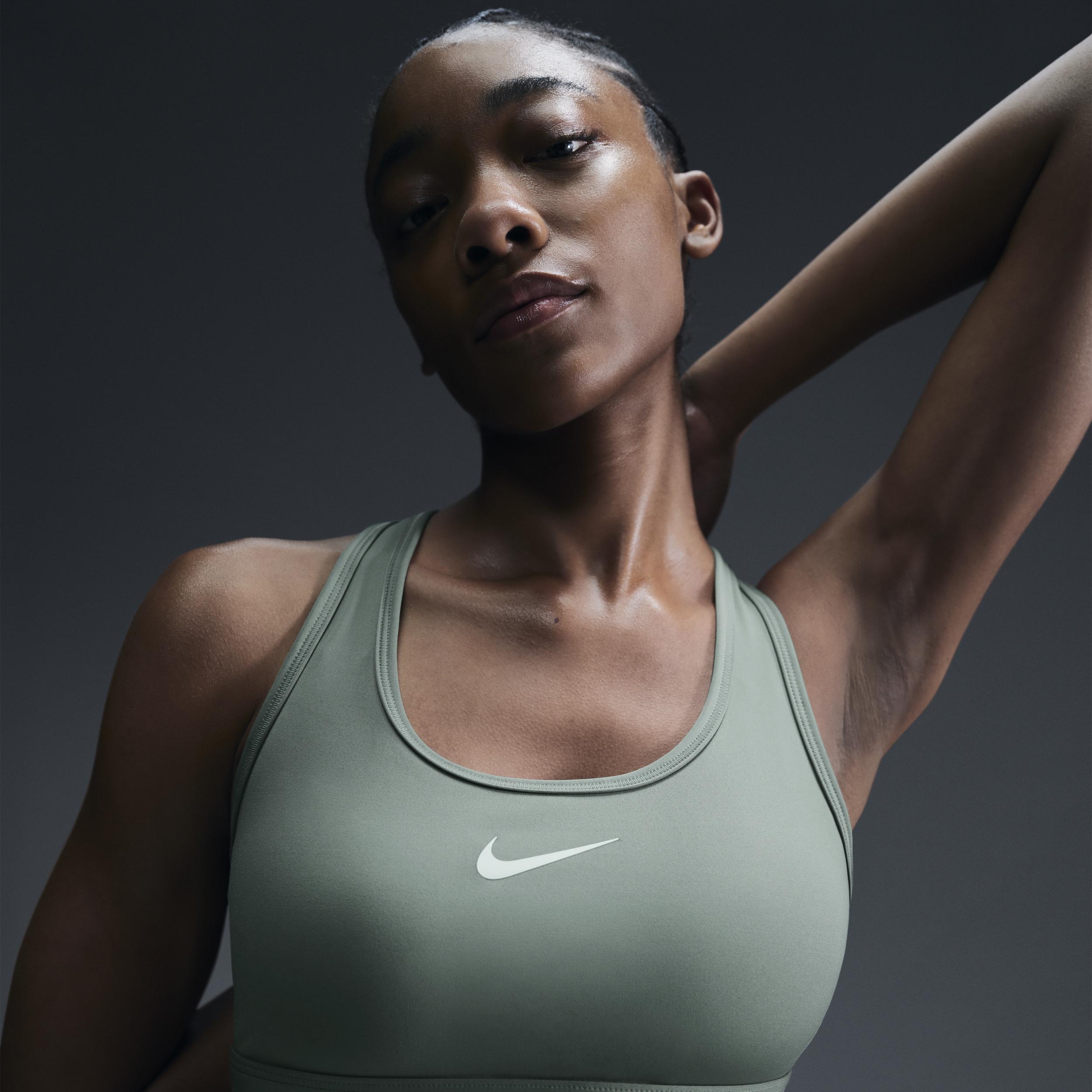 Nike Womens Dri-FIT Swoosh Medium Support Bra - White/Light Army Product Image