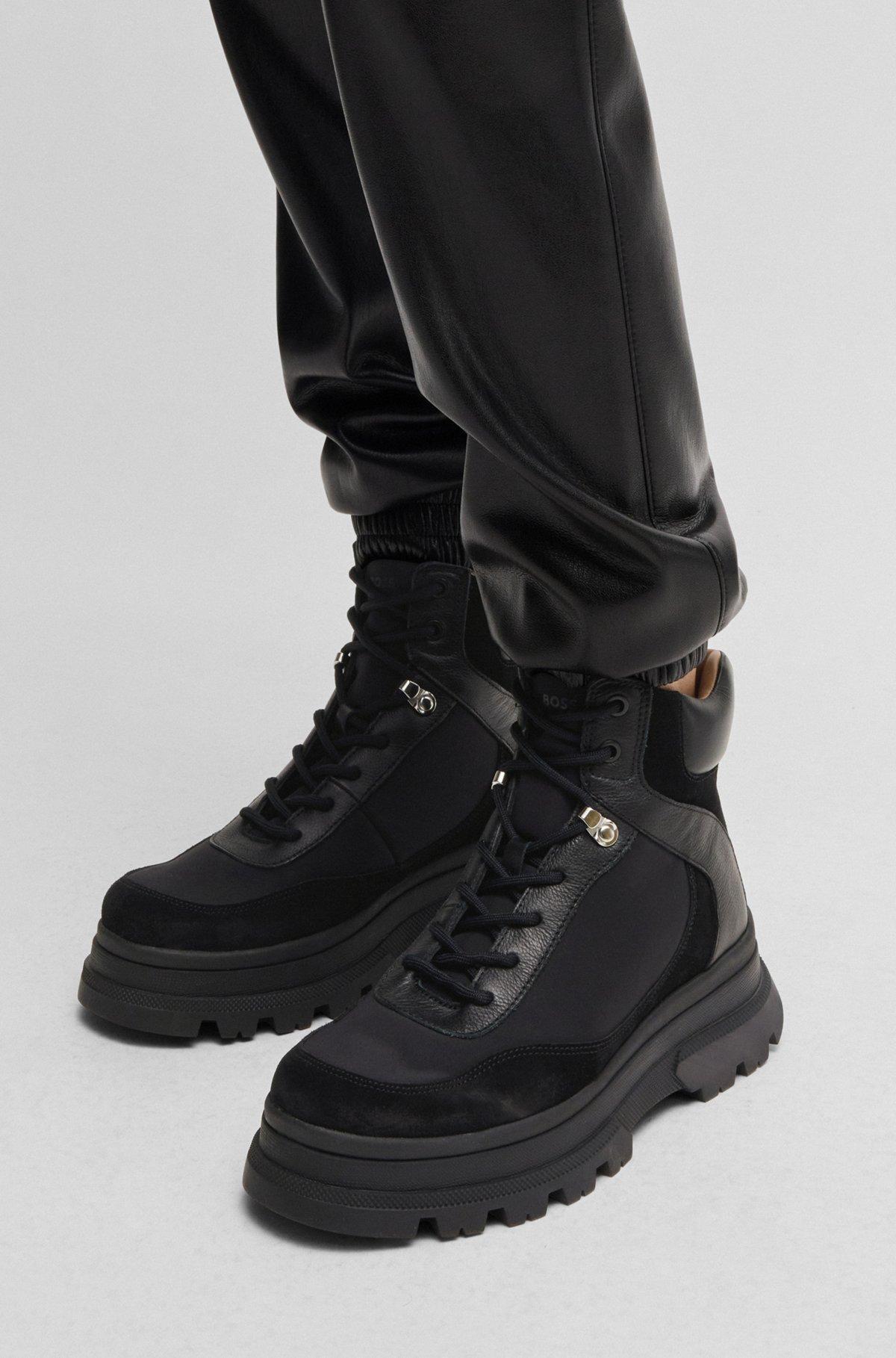 Leather lace-up boots with contrasting trims Product Image