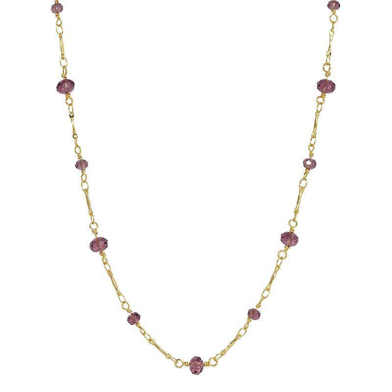 1928 Purple Beaded Chain Station Necklace, Womens, Gold Tone Product Image