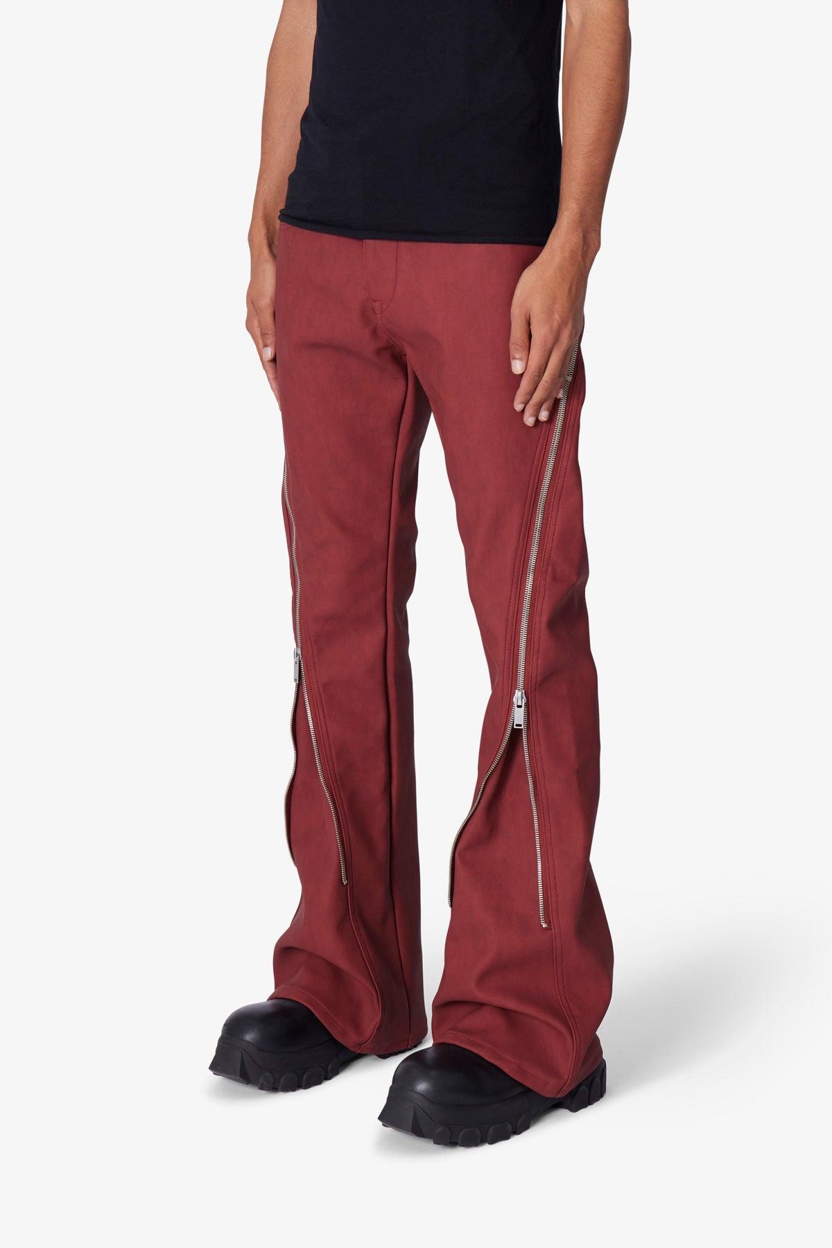 D519 Leather Zipper Flare Pants - Red Product Image