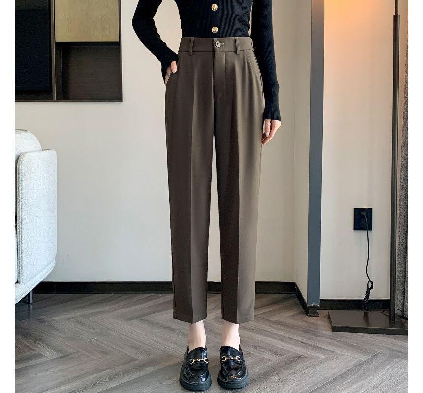 High Waist Plain Cropped Straight Leg Dress Pants (Various Designs) Product Image