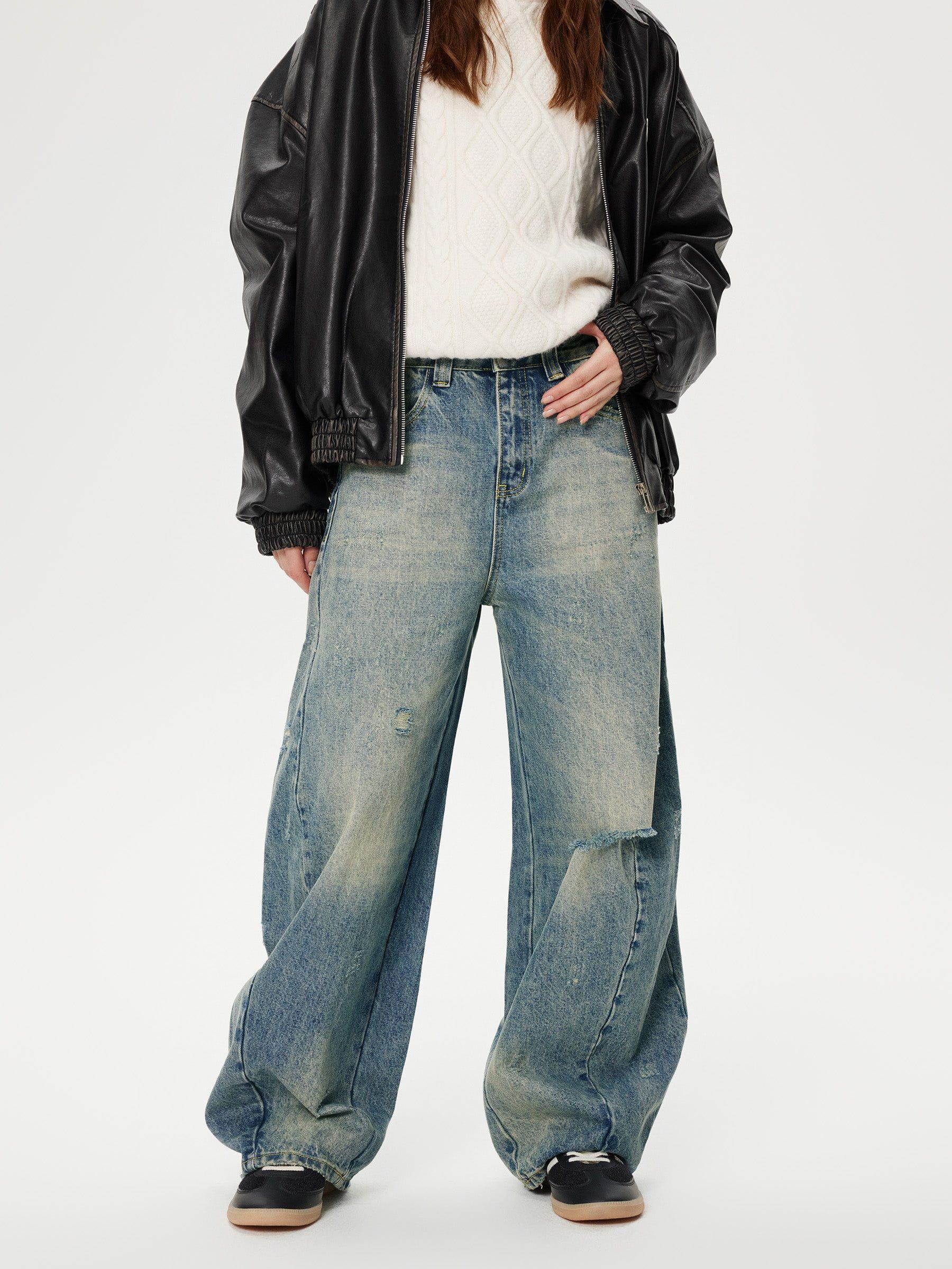 Aelfric Eden Distressed Washed Barrel Jeans Product Image