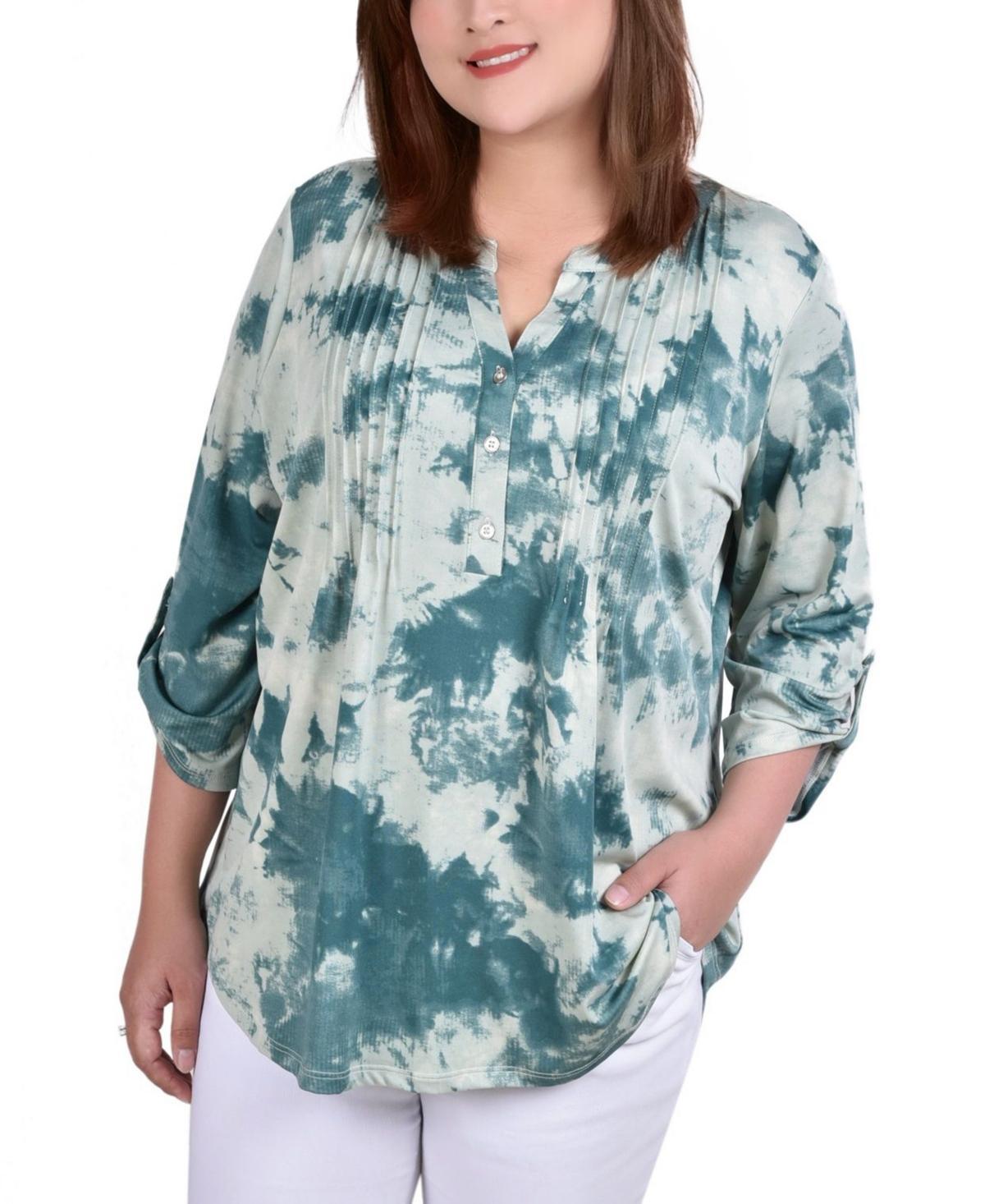 Plus Size Knit Jacquard 3/4 Sleeve Roll Tab Top Product Image