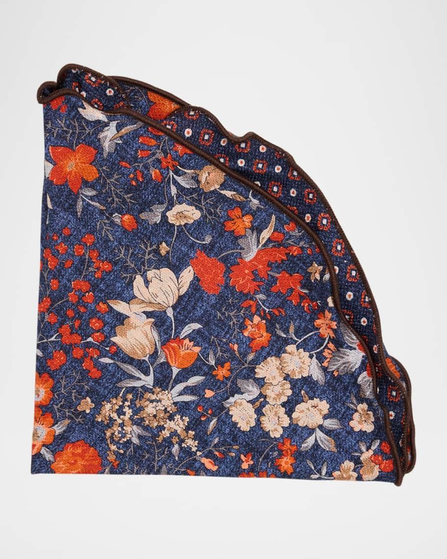 Men's Silk Reversible Geometric and Floral Pocket Round Product Image