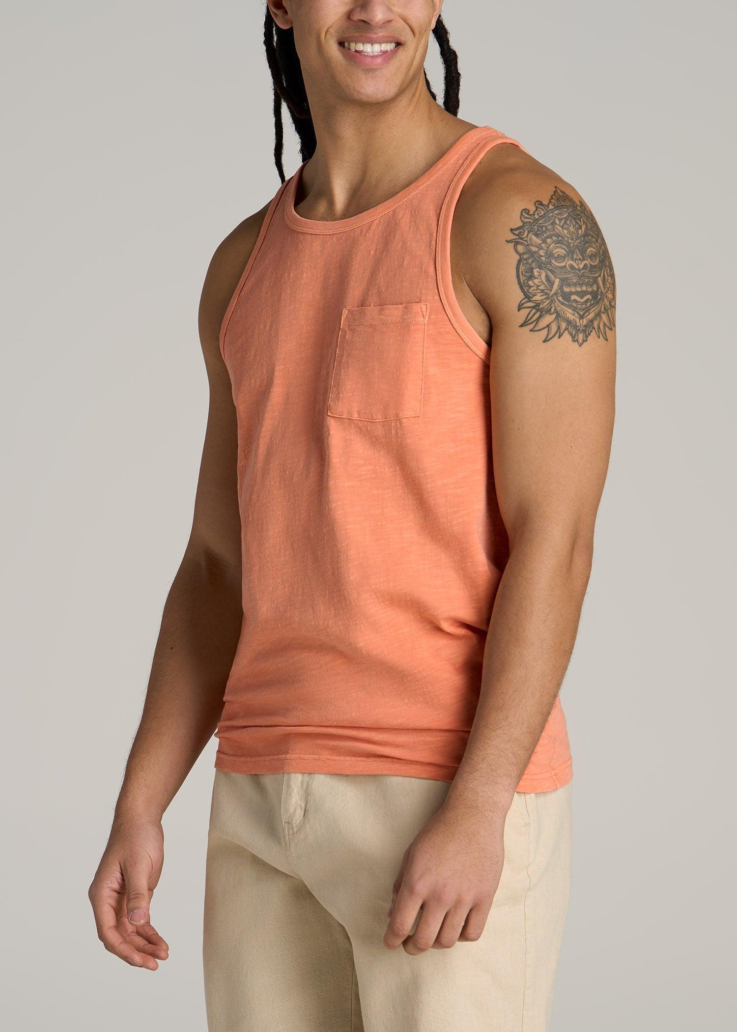 Garment Dyed Slub Pocket Tall Men's Tank Top in Apricot Crush Product Image