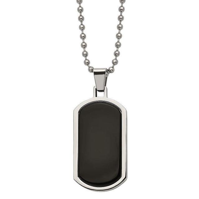 Mens Stainless Steel Black Agate Inlay Dog Tag Necklace Product Image