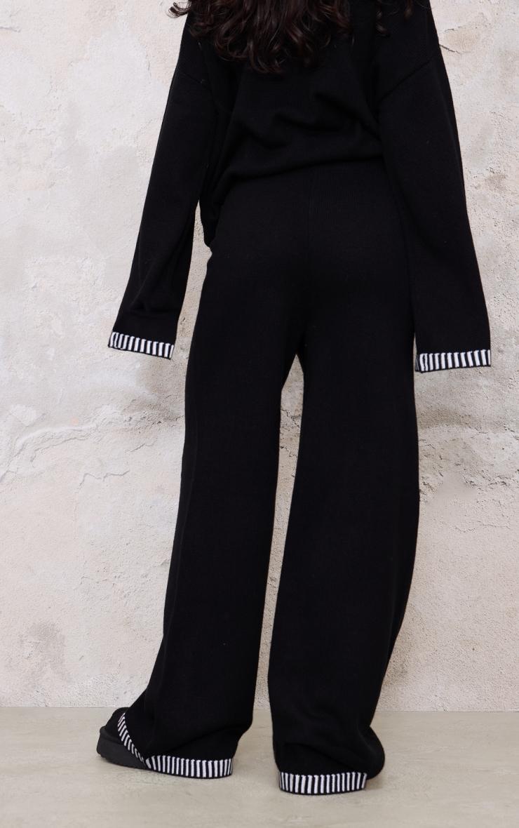 Monochrome Contrast Stitch Detail Knit Drawstring Waist Trousers Product Image