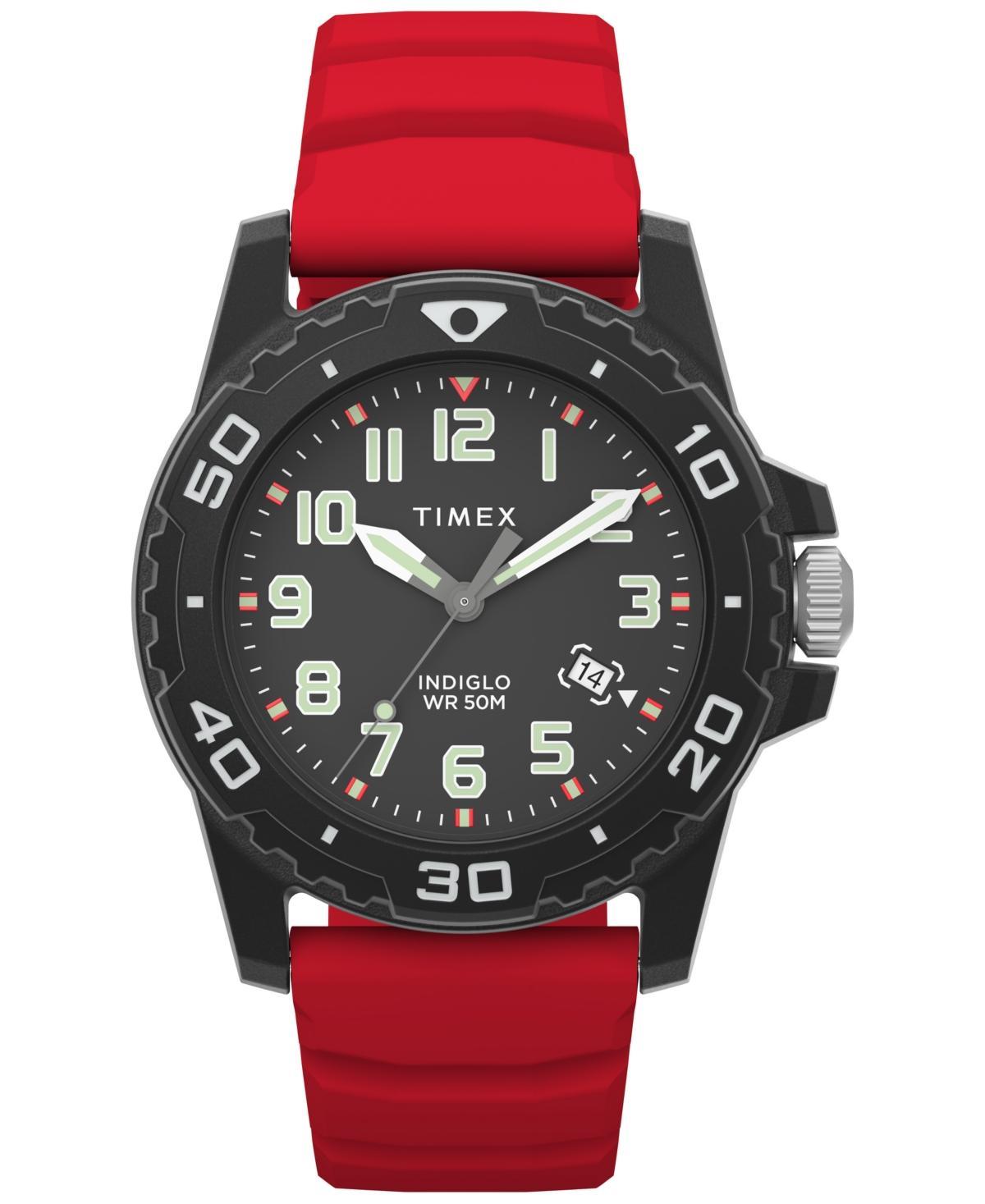 Timex Mens Main Street Quartz Red Silicone Strap 42mm Round Watch Product Image