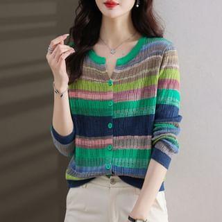 Notch Neck Striped Cardigan Product Image