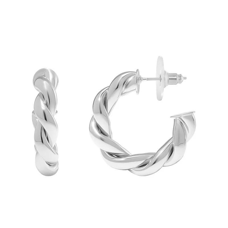 Emberly Polished Twisted C Hoop Earrings, Womens, Silver Tone Product Image