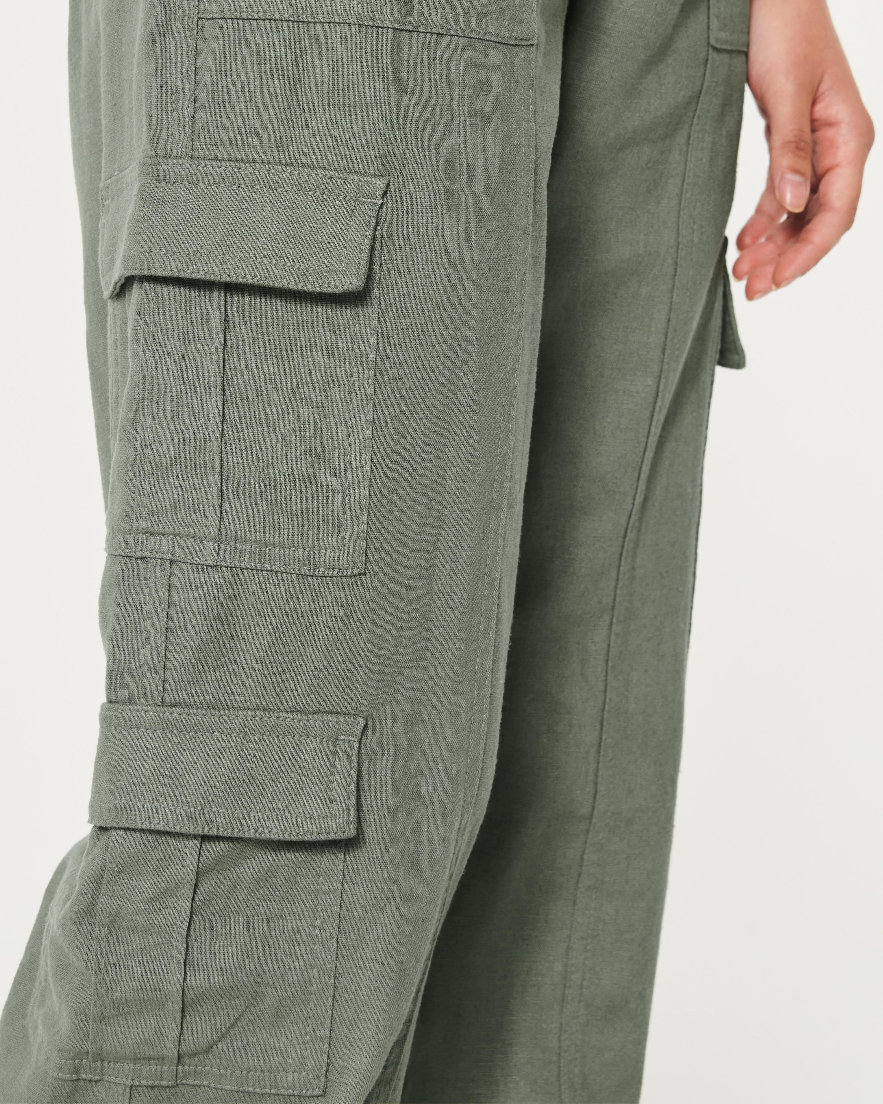 Ultra High-Rise Linen-Blend Baggy Cargo Pants Product Image