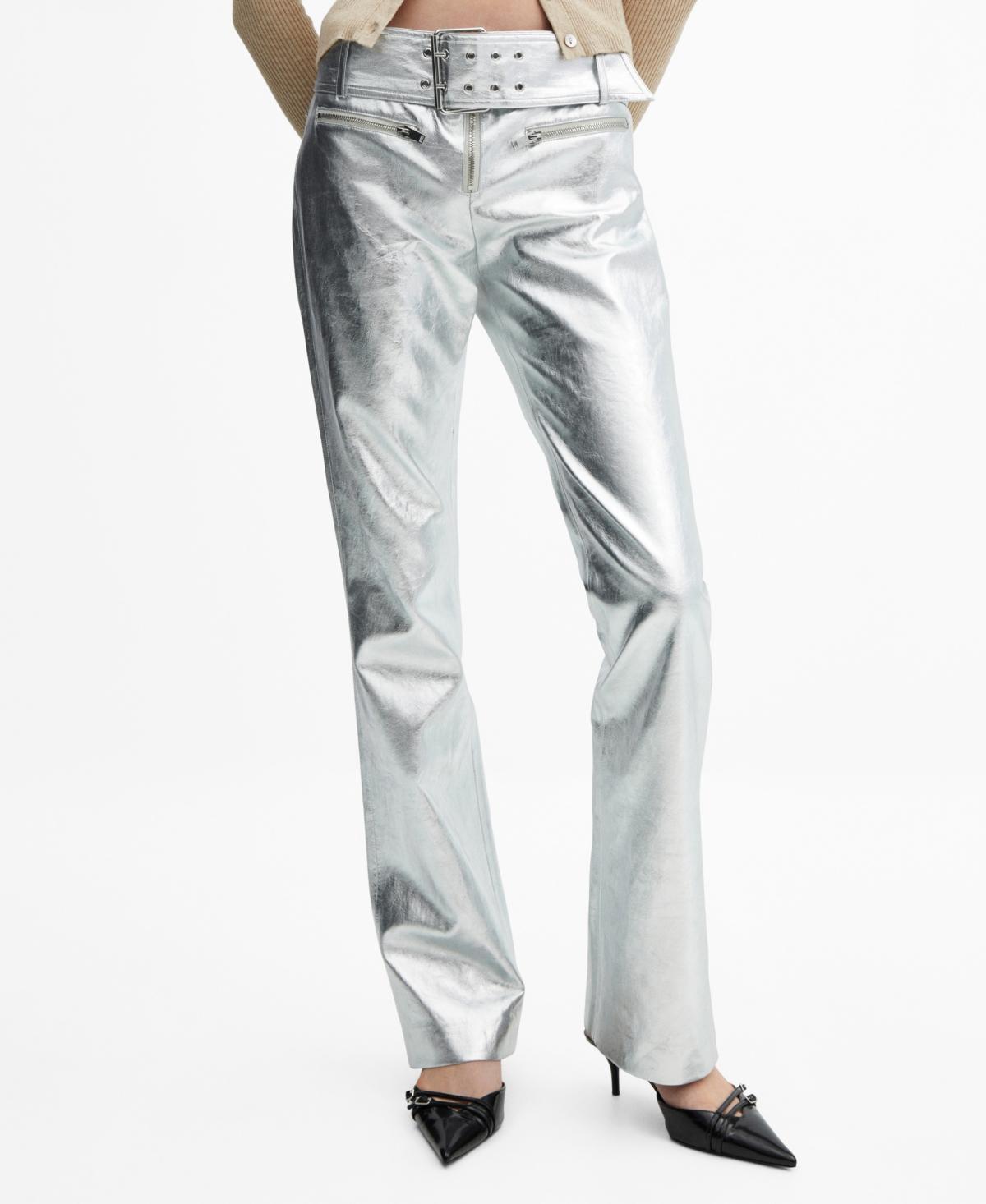 Mango Womens Belt Detail Metallic Pants Product Image