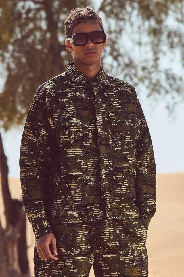 Textured Camo Patch Pocket Overshirt | boohooMAN USA Product Image