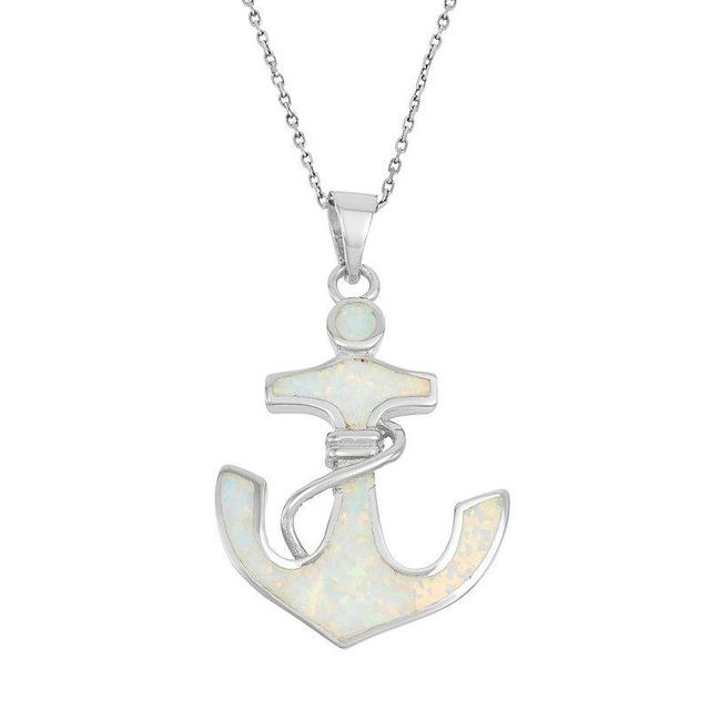 Lab-Created Opal & Cubic Zirconia Sterling Silver Anchor Pendant Necklace, Womens White Product Image