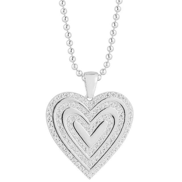 Sunkissed Sterling Cubic Zirconia Heart Pendant Necklace, Womens Silver Tone Product Image