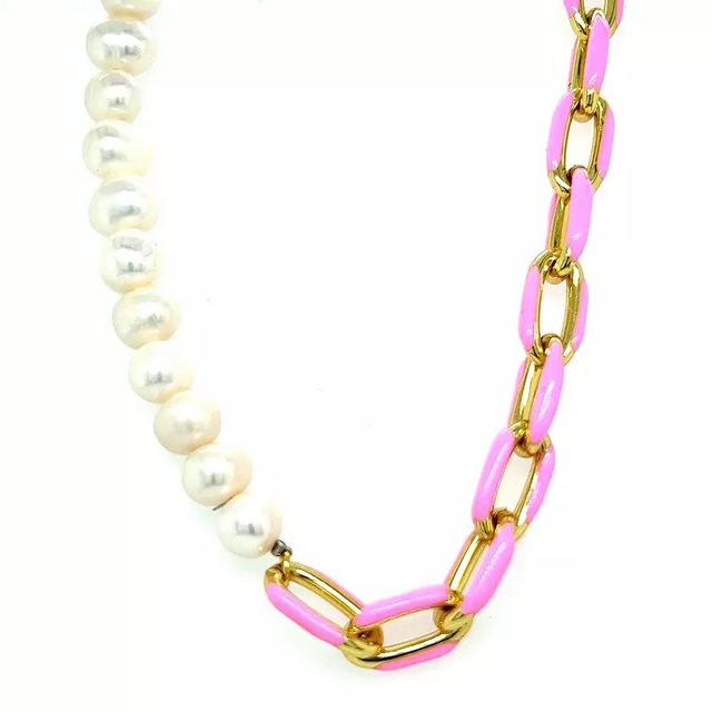 Juvell 18k Gold Plated Pink Accent Simulated Pearl Necklace, Womens, Two Tone Product Image