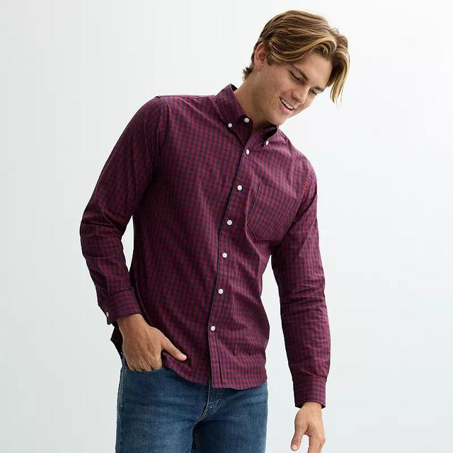 Mens Sonoma Goods For Life Long Sleeve Perfect Length Button-Down Shirt Blue Gingham Product Image