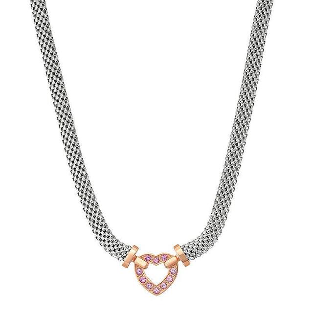 Two Tone Sterling Silver Lab-Created Pink Sapphire Heart Necklace, Womens Product Image