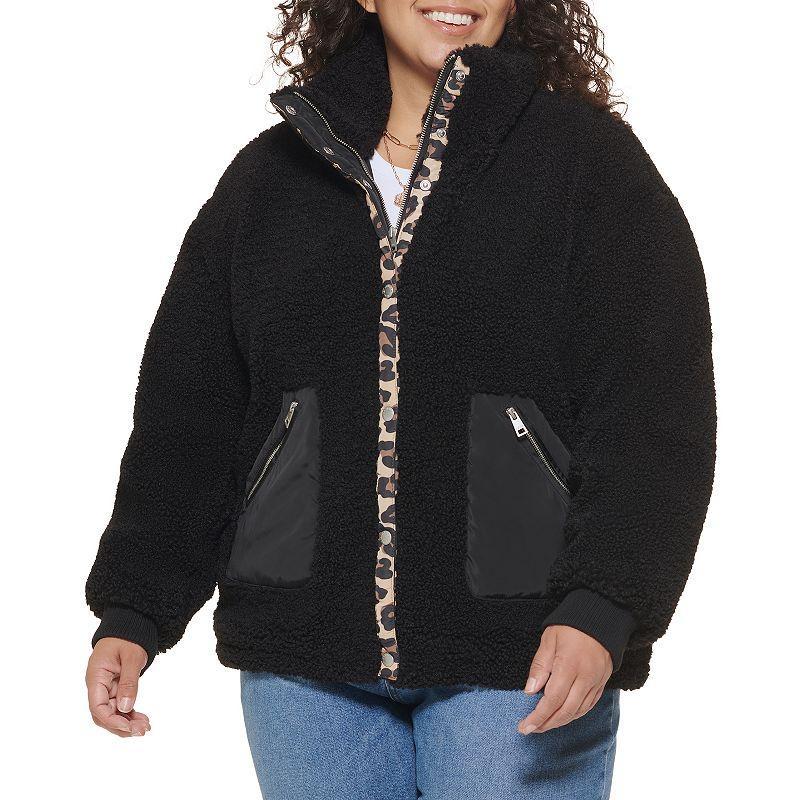 Plus Size Levis Cozy Teddy Sherpa Jacket, Womens Med Grey Product Image