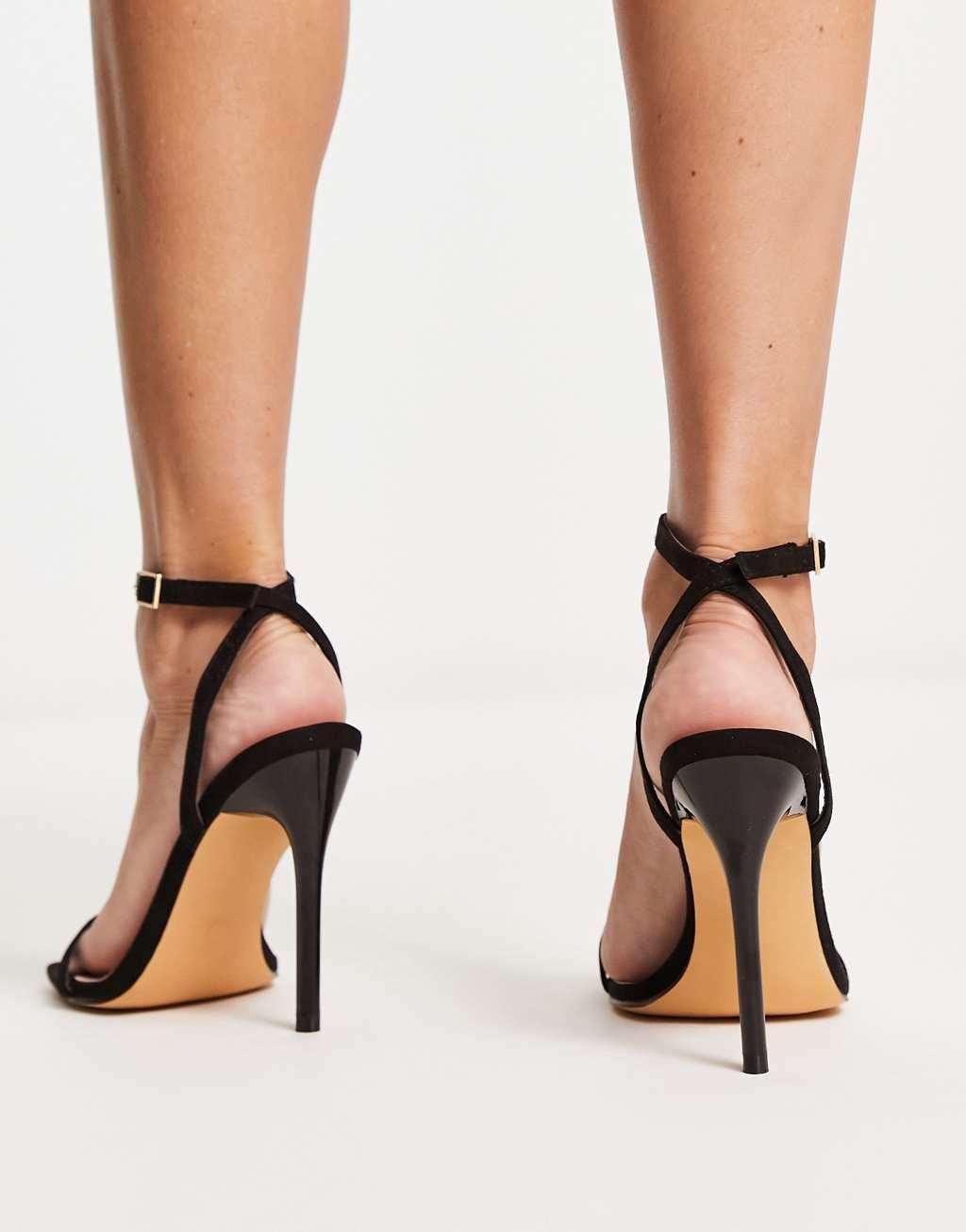 Truffle Collection Wide Fit barely there heeled sandals in black Product Image