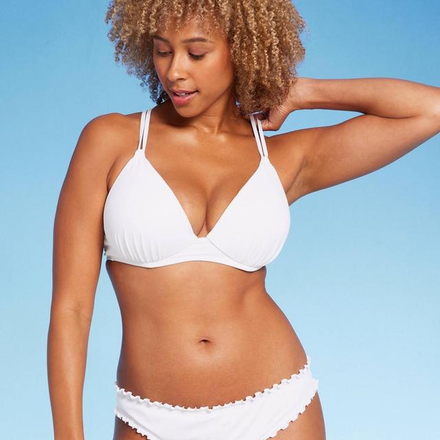 Womens Triangle Push-Up Tunneled Strap Bikini Top - Shade & Shore White 32B Product Image