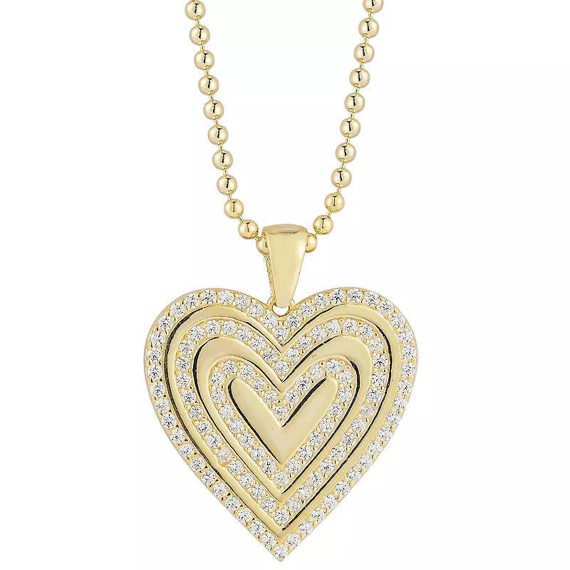 Sunkissed Sterling Cubic Zirconia Heart Pendant Necklace, Womens Gold Tone Product Image