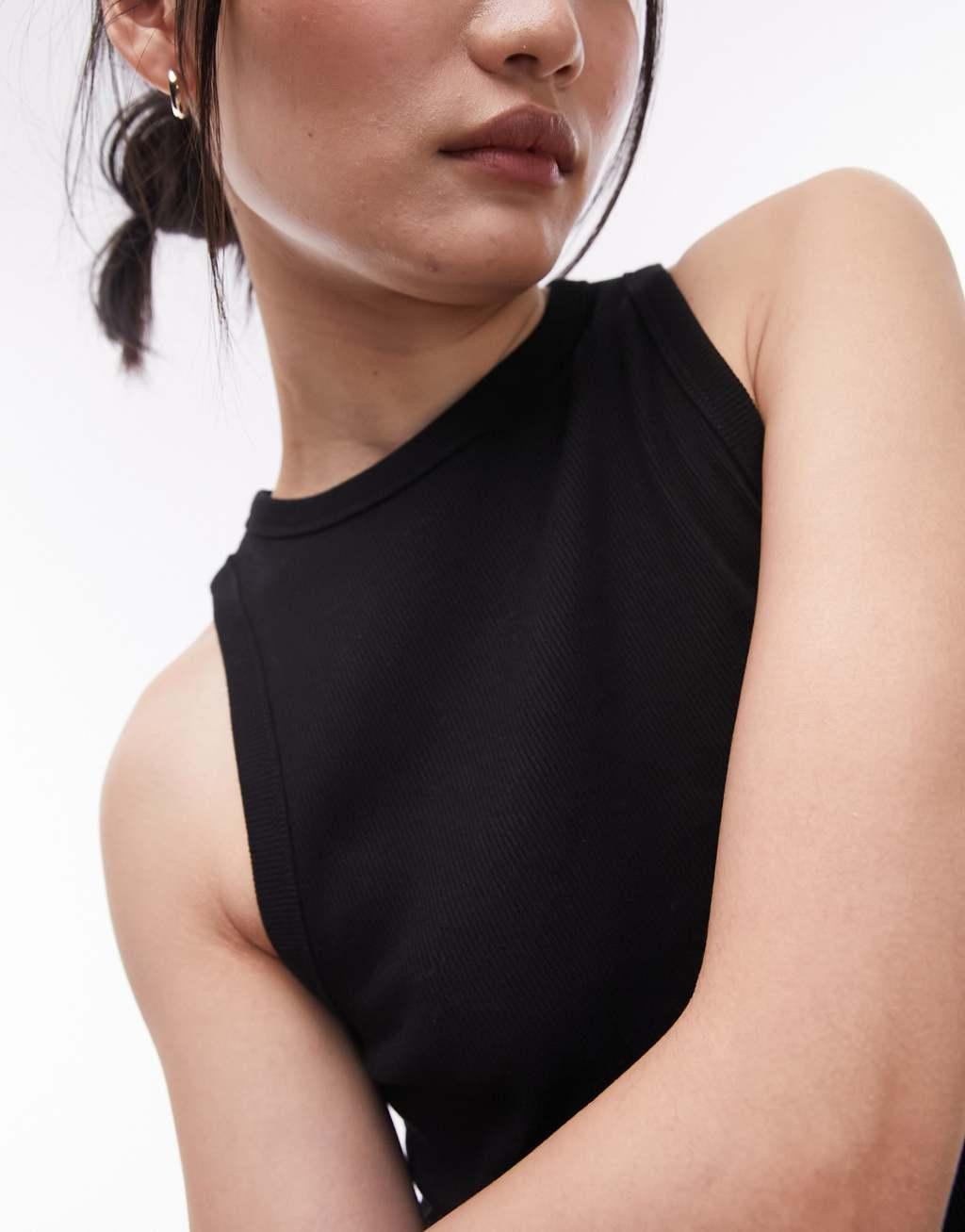 Topshop rib slim tank top in black Product Image