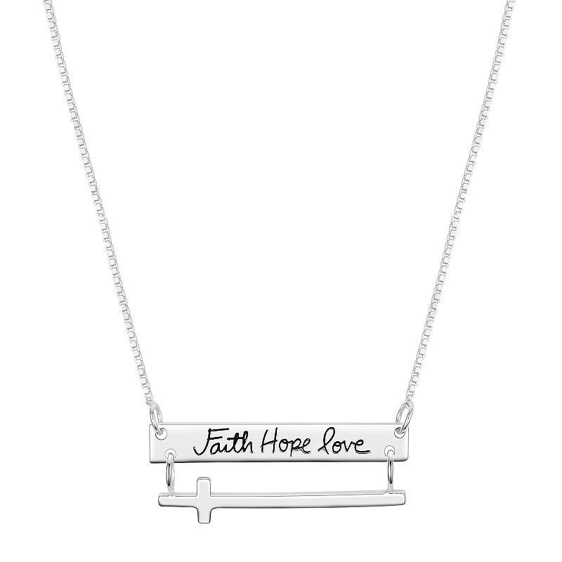 Timeless Sterling Silver Cross Faith, Hope, Love Bar Pendant Necklace, Womens Silver Tone Product Image