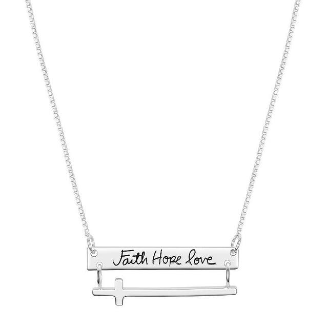 Timeless Sterling Silver Cross Faith, Hope, Love Bar Pendant Necklace, Womens Silver Tone Product Image