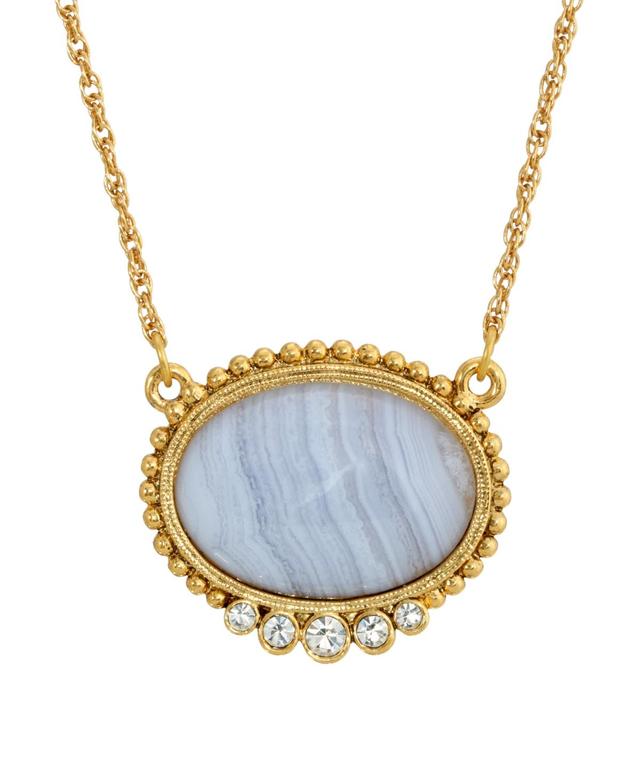 1928 Gold Tone Simulated Crystal & Stone Pendant Necklace, Womens Blue Product Image