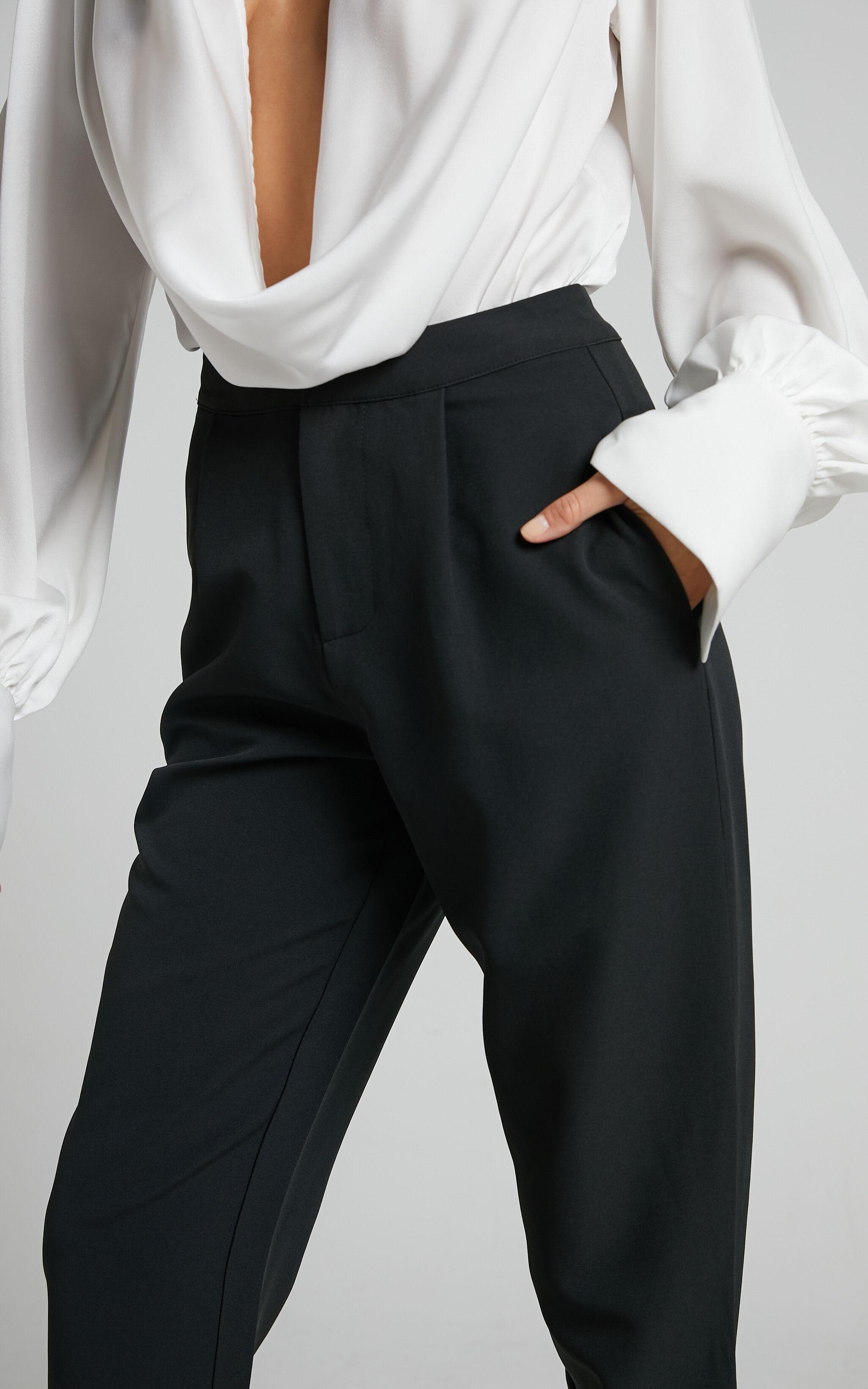 Damika Pants - High Waist Cropped Pin Tuck Pants in Black Product Image