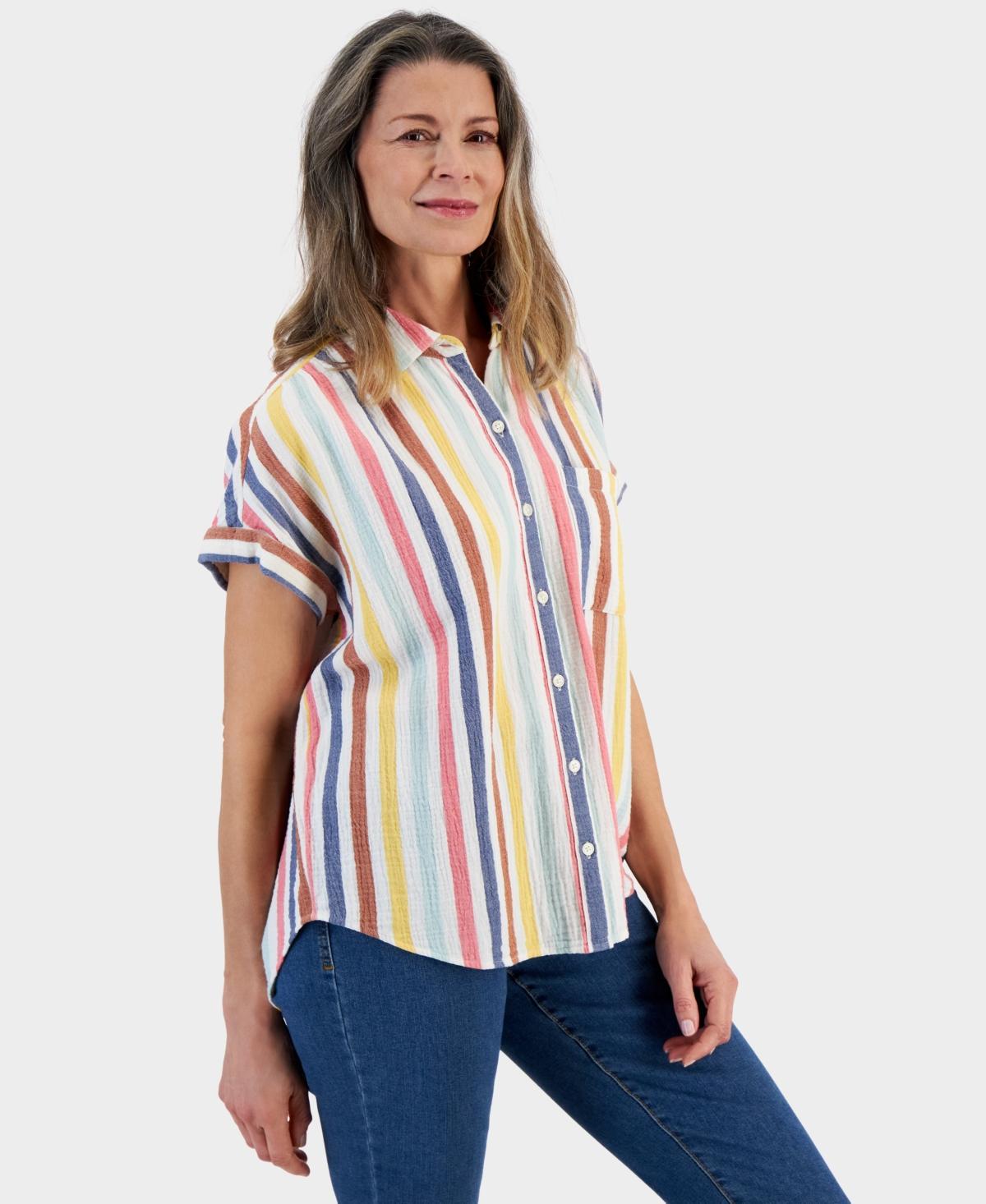 Style & Co Womens Cotton Gauze Short-Sleeve Button Up Shirt, Created for Macys Product Image