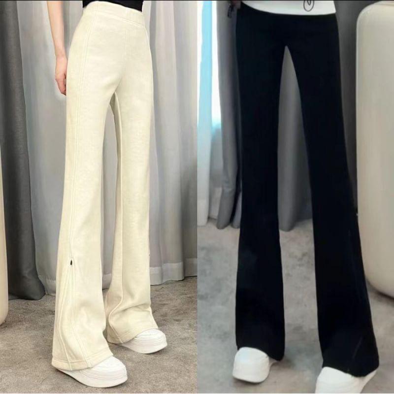 High Rise Plain Straight-Fit Boot-Cut Sweatpants Product Image