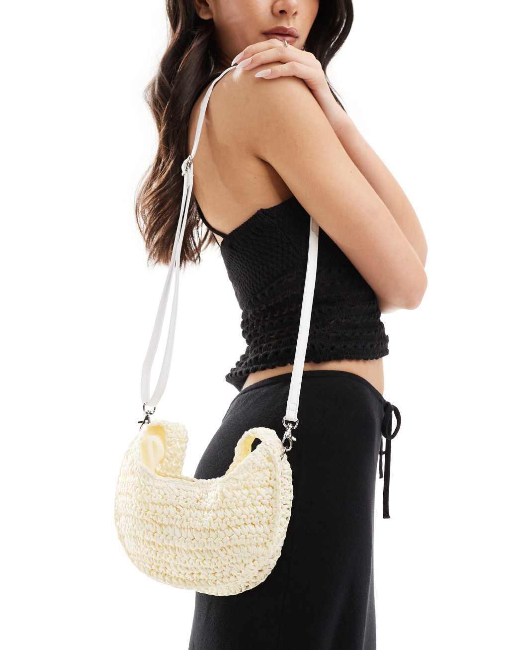 South beach cross body crochet bag in cream  Product Image