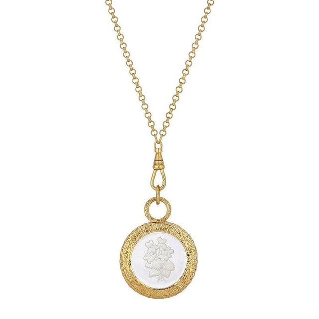 1928 Gold Tone White Intaglio Floral Medallion Necklace, Womens Product Image