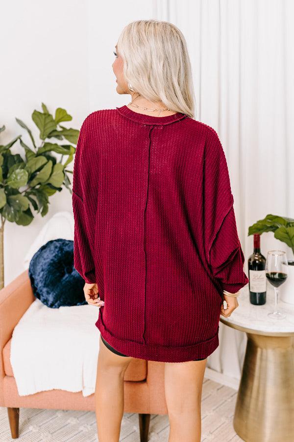 Cozy Little Spot Waffle Knit Top in Merlot Product Image