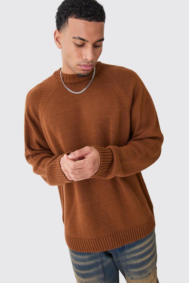 Oversized Raglan Knitted Woven Label Jumper | boohooMAN USA Product Image