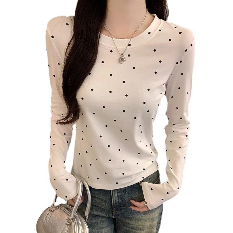 Long Sleeve Crew Neck Dotted Tee Product Image