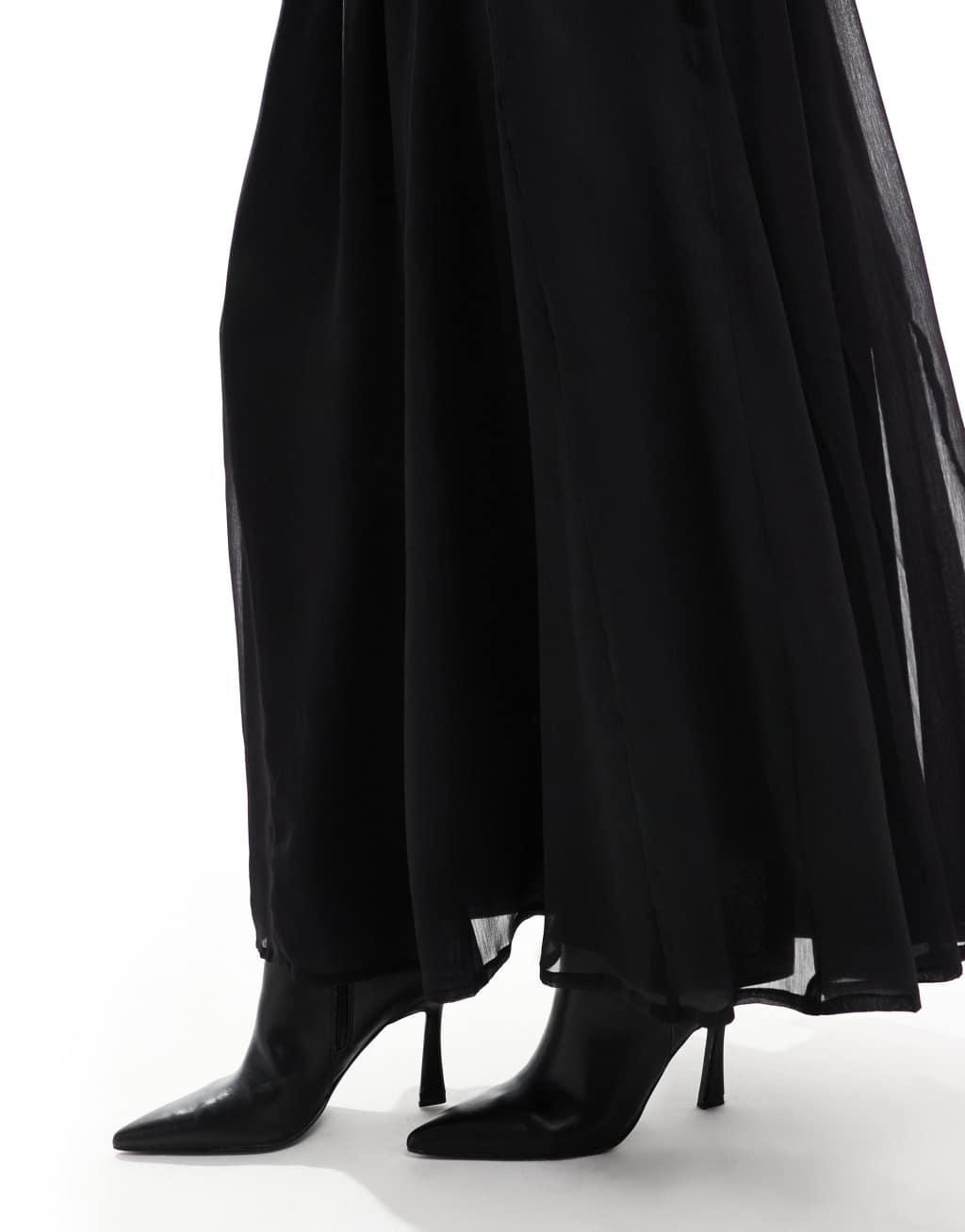 ASOS DESIGN chiffon flare maxi skirt in black Product Image