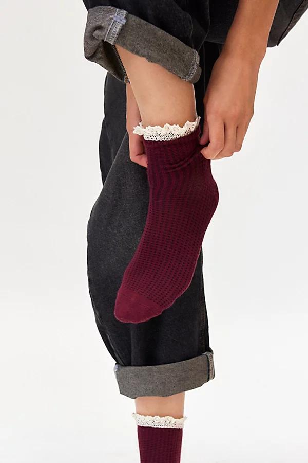 Lace-Trim Waffle Knit Sock Womens at Urban Outfitters Product Image