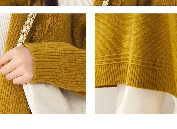 Plain Fringed Trim Ribbed Cardigan Product Image