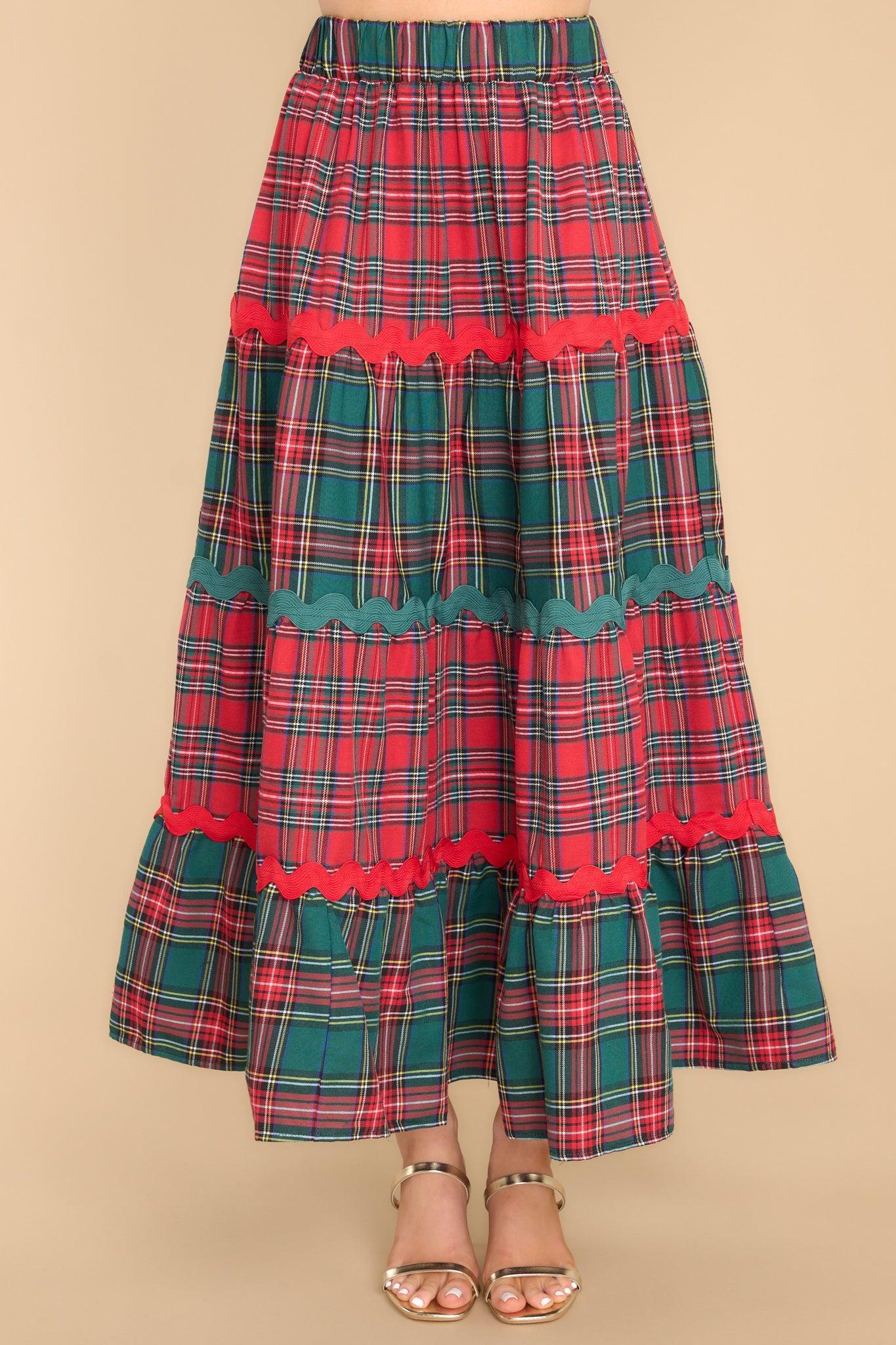 Aura Mistletoe Moments Red Plaid Maxi Skirt Product Image