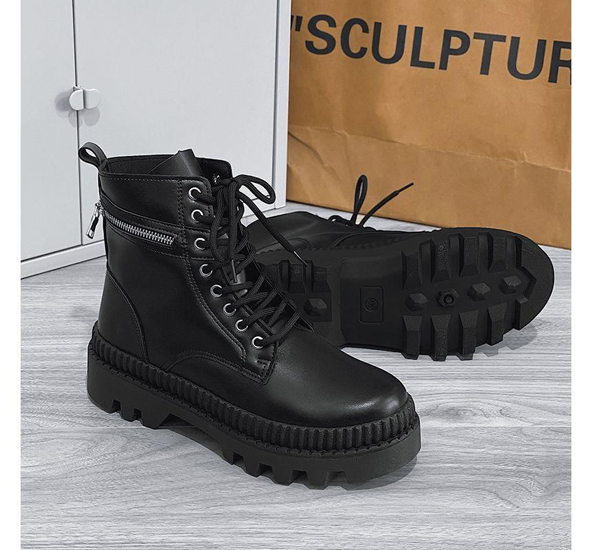 Plain Lace-Up Platform Short Boots Product Image