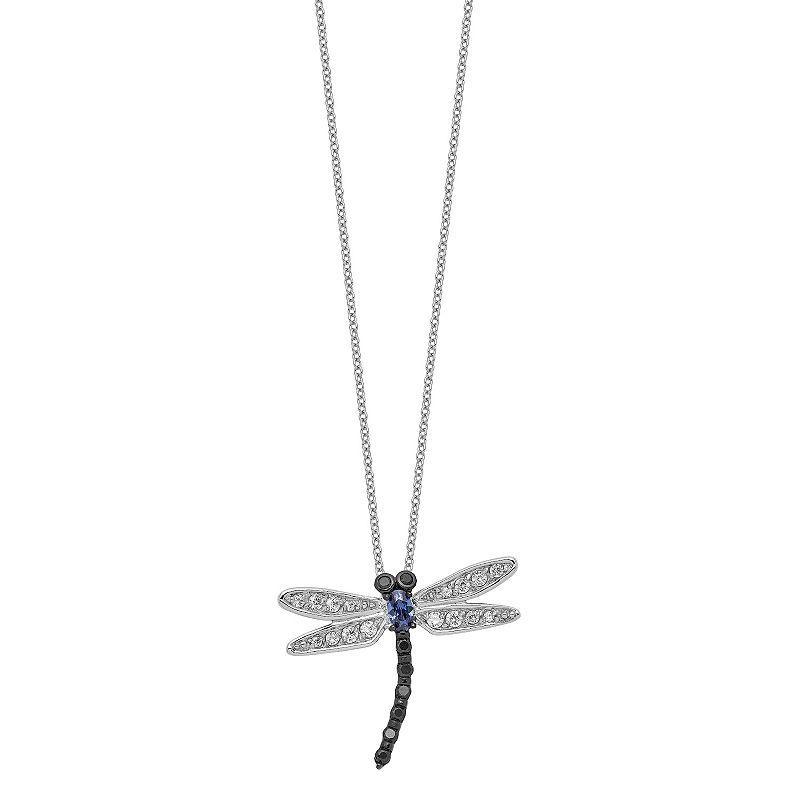 Sophie Miller Cheryl M Sterling Silver White Black & Blue Cubic Zirconia Dragonfly Necklace, Womens Product Image